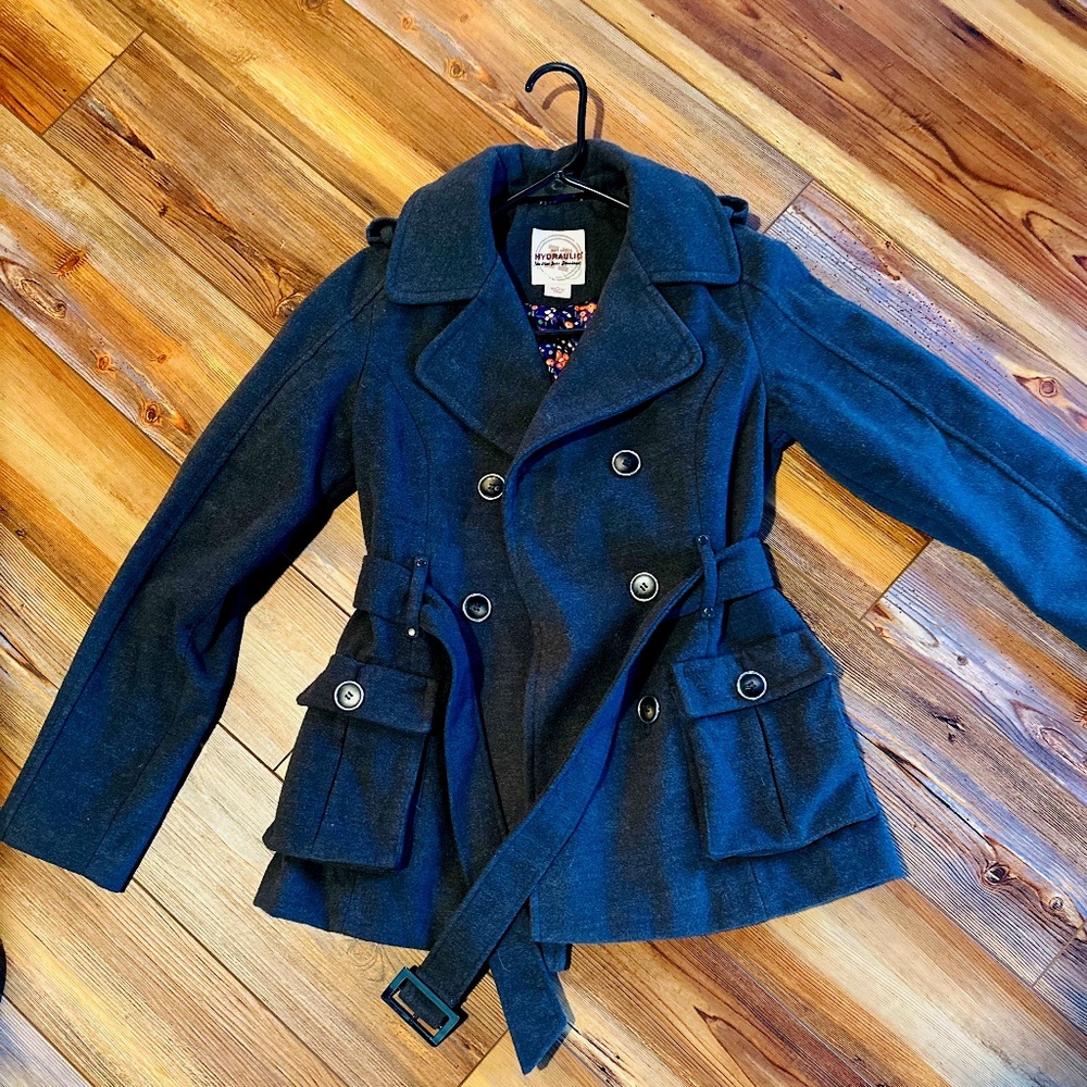 Hydraulic pea coat with Belt Gray size small